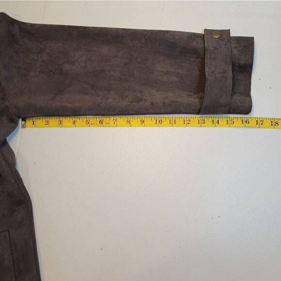 BLVD Dark Gray Poly Sueded Long Line Trench Coat Duster Jacket Snap Closures - Picture 14 of 15